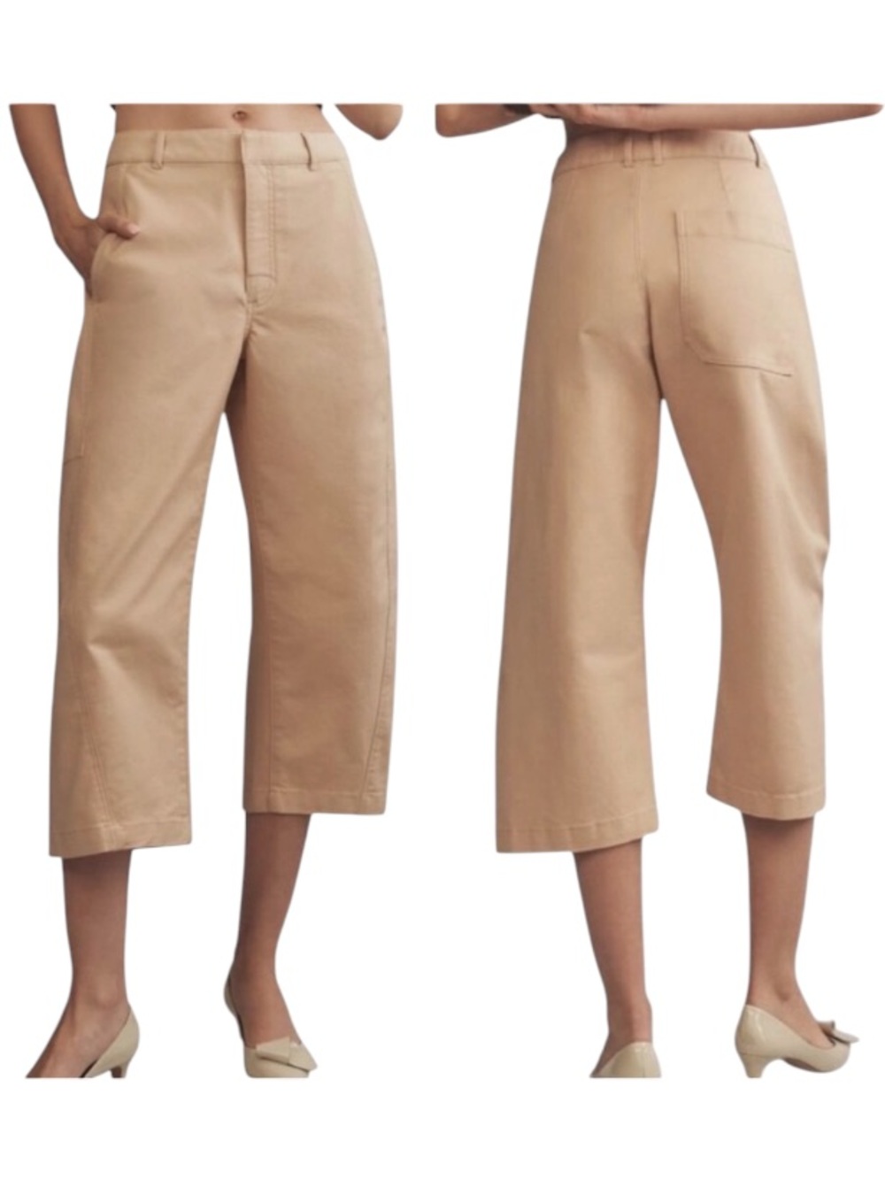 💥NWT Anthro Maeve Curved Cropped Chino Pants Khaki Size 8